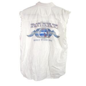Vintage 2001 Iron Horse Saloon White Denim Vest Bike Week Graphic Size Large